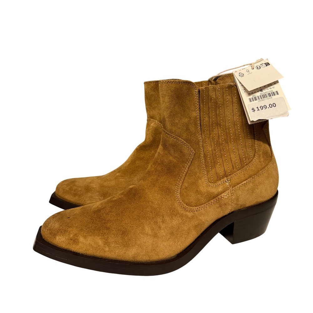 Zara Mens Tan Suede Cowboy Boots Western Ankle Booties 2079/621/102 Size 43 NEW